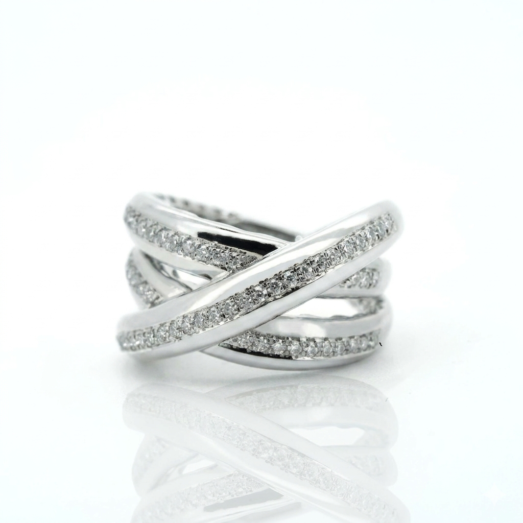 Statement Criss-Cross Moissanite Ring – 925 Sterling Silver