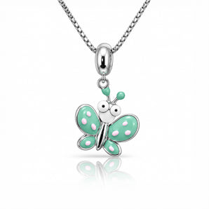 Mint Green Butterfly Kids Pendant in 925 Sterling Silver