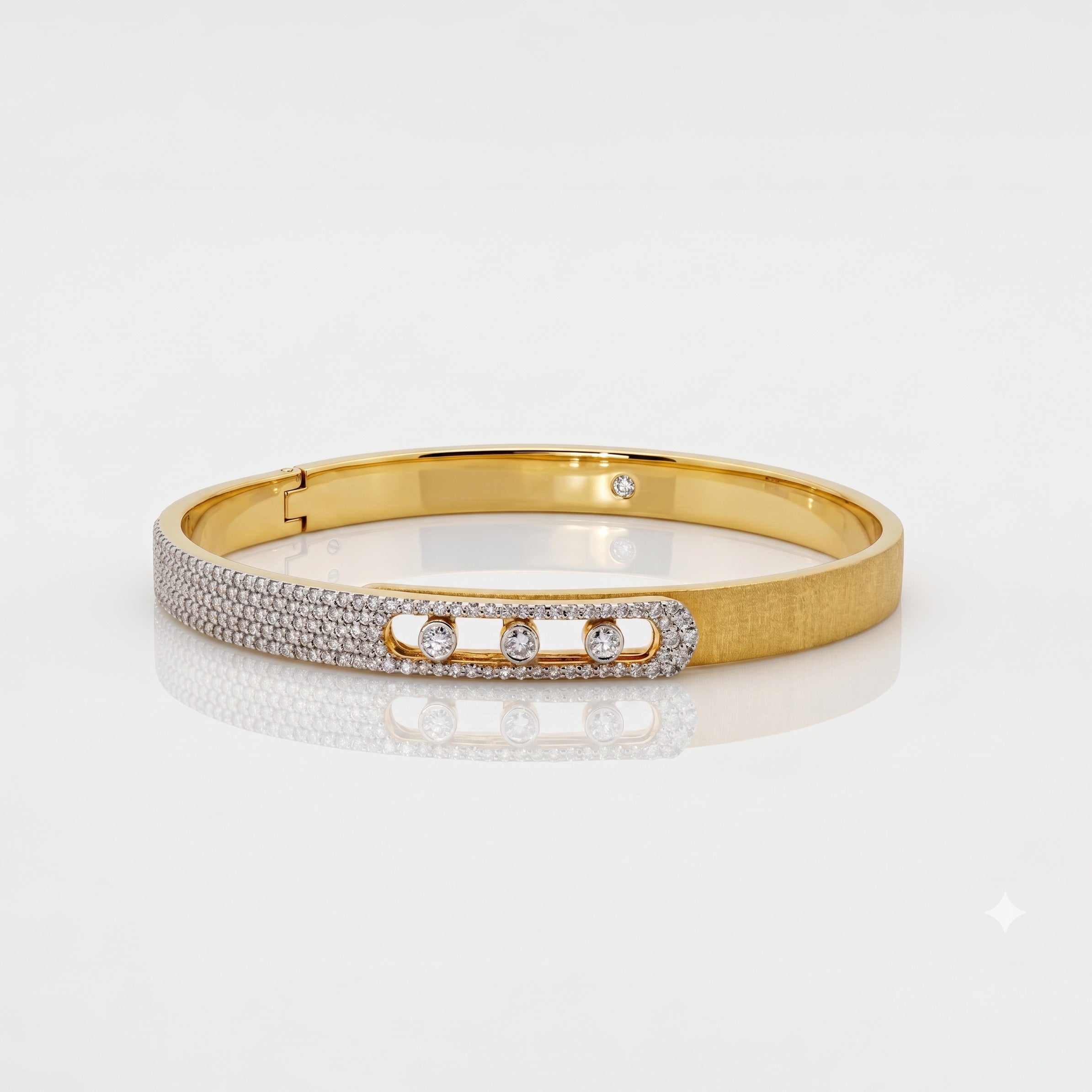 Trois Moissanite Bangle — 925 Silver, Gold Plated