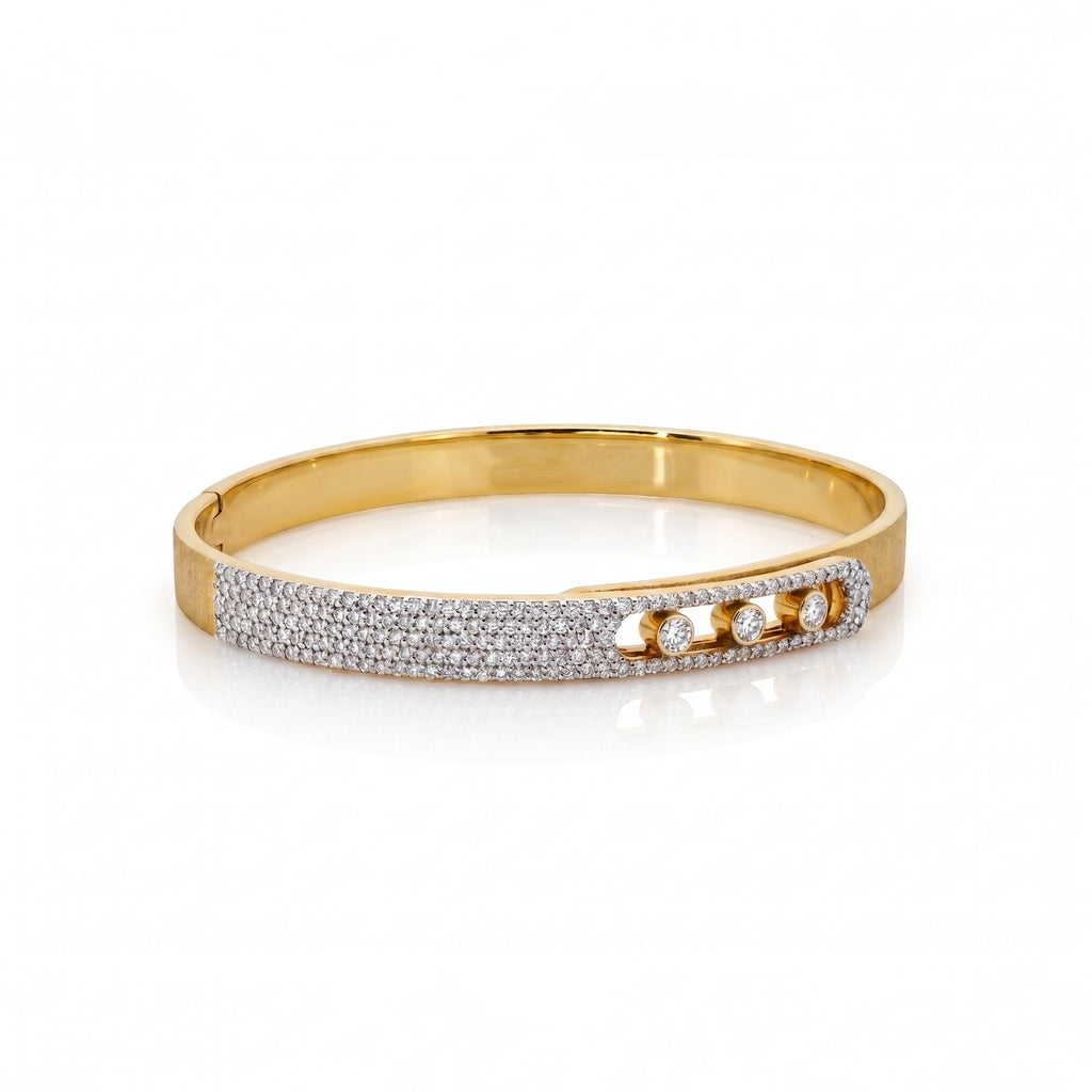 Trois Moissanite Bangle — 925 Silver, Gold Plated