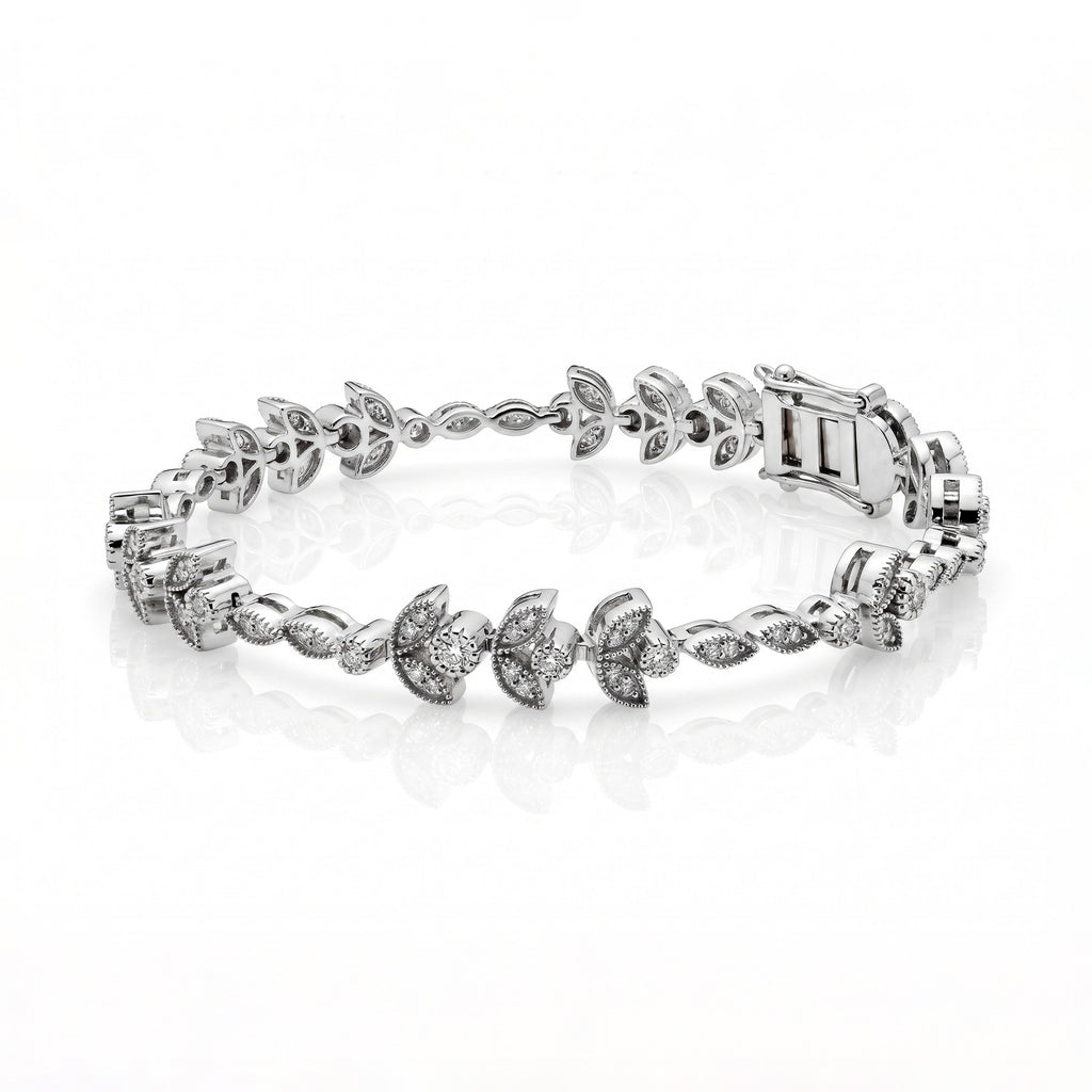 Floral Moissanite Tennis Bracelet in 925 Sterling Silver & Gold Vermeil