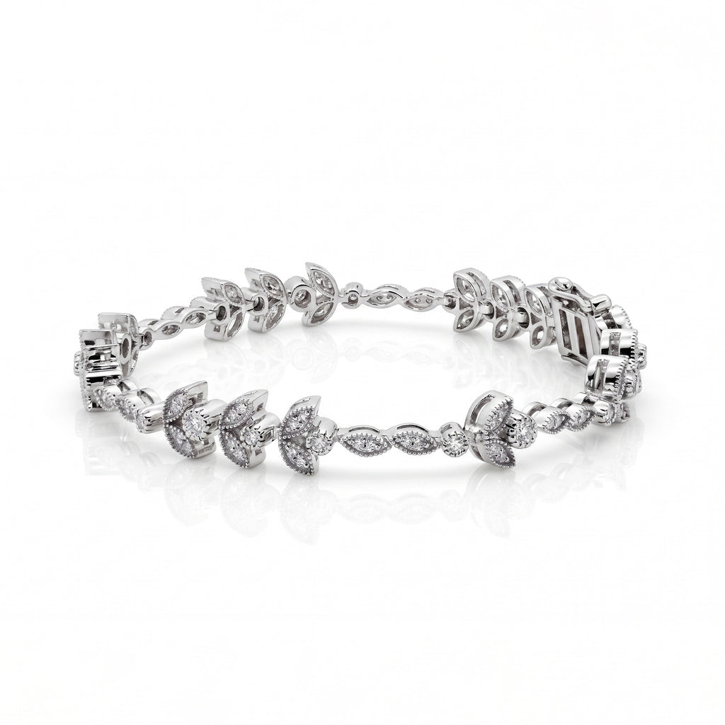 Floral Moissanite Tennis Bracelet in 925 Sterling Silver & Gold Vermeil