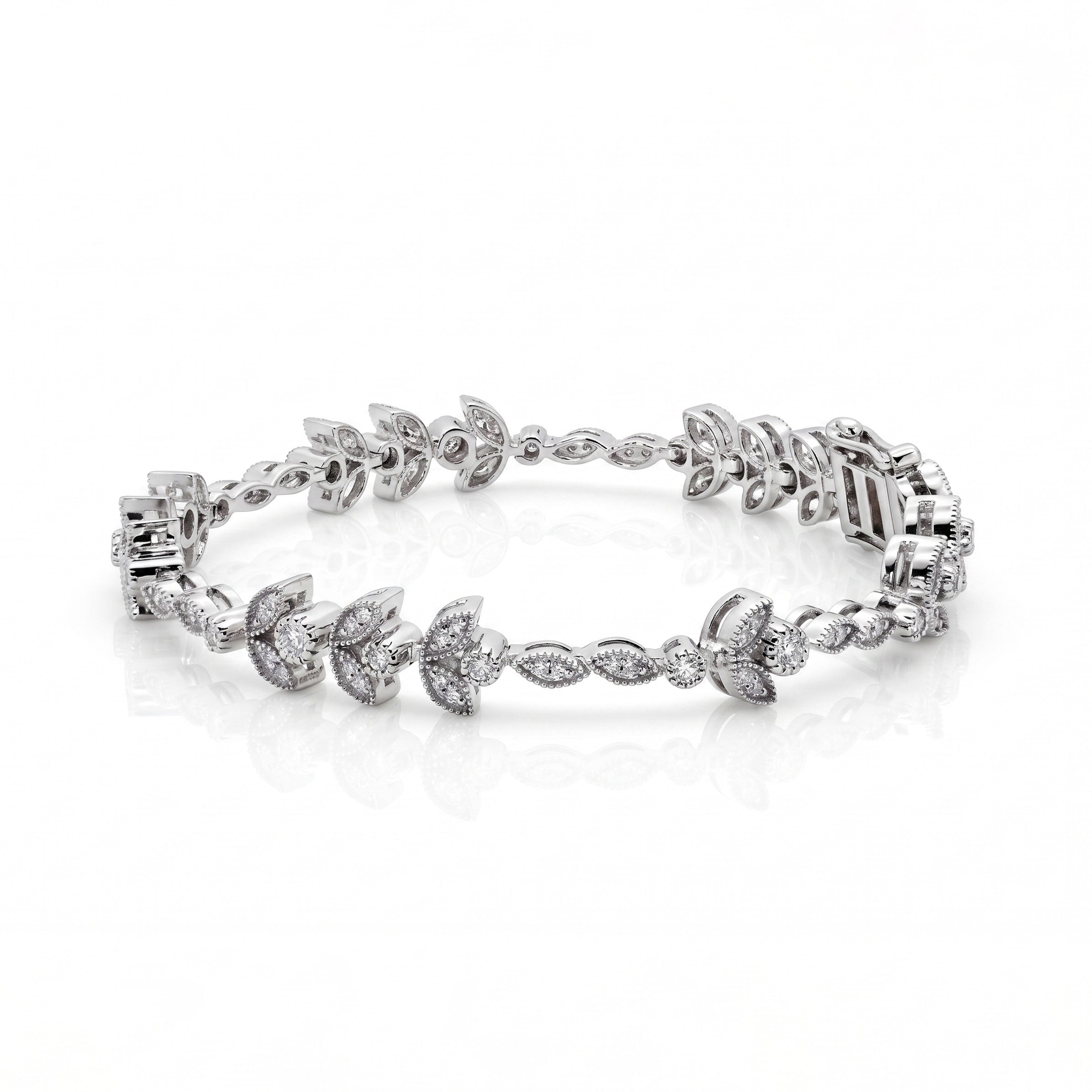 Floral Moissanite Tennis Bracelet in 925 Sterling Silver & Gold Vermeil