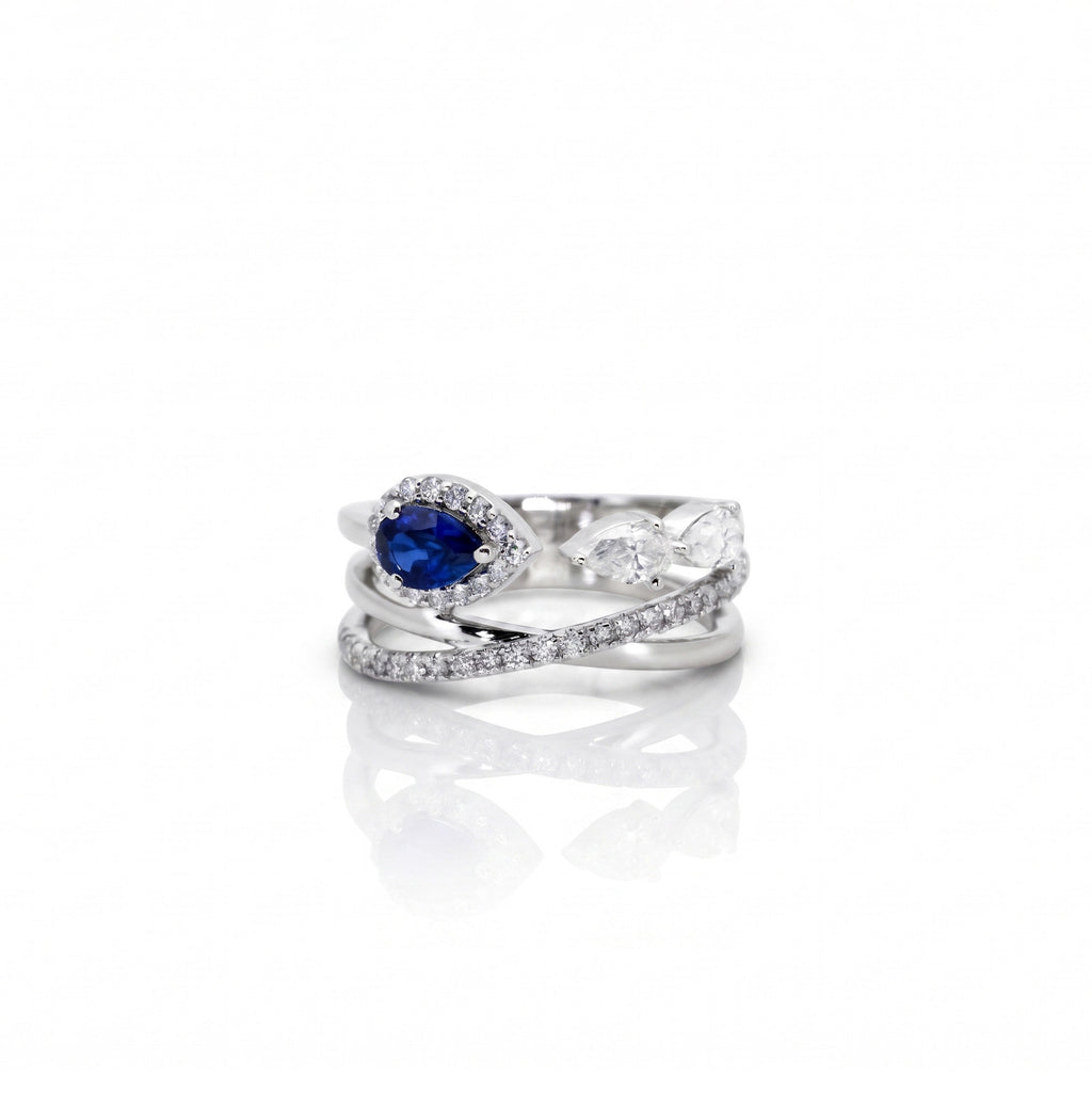 Celeste Sapphire Ring | Pear Cut Blue Sapphire & Moissanite in 925 Silver