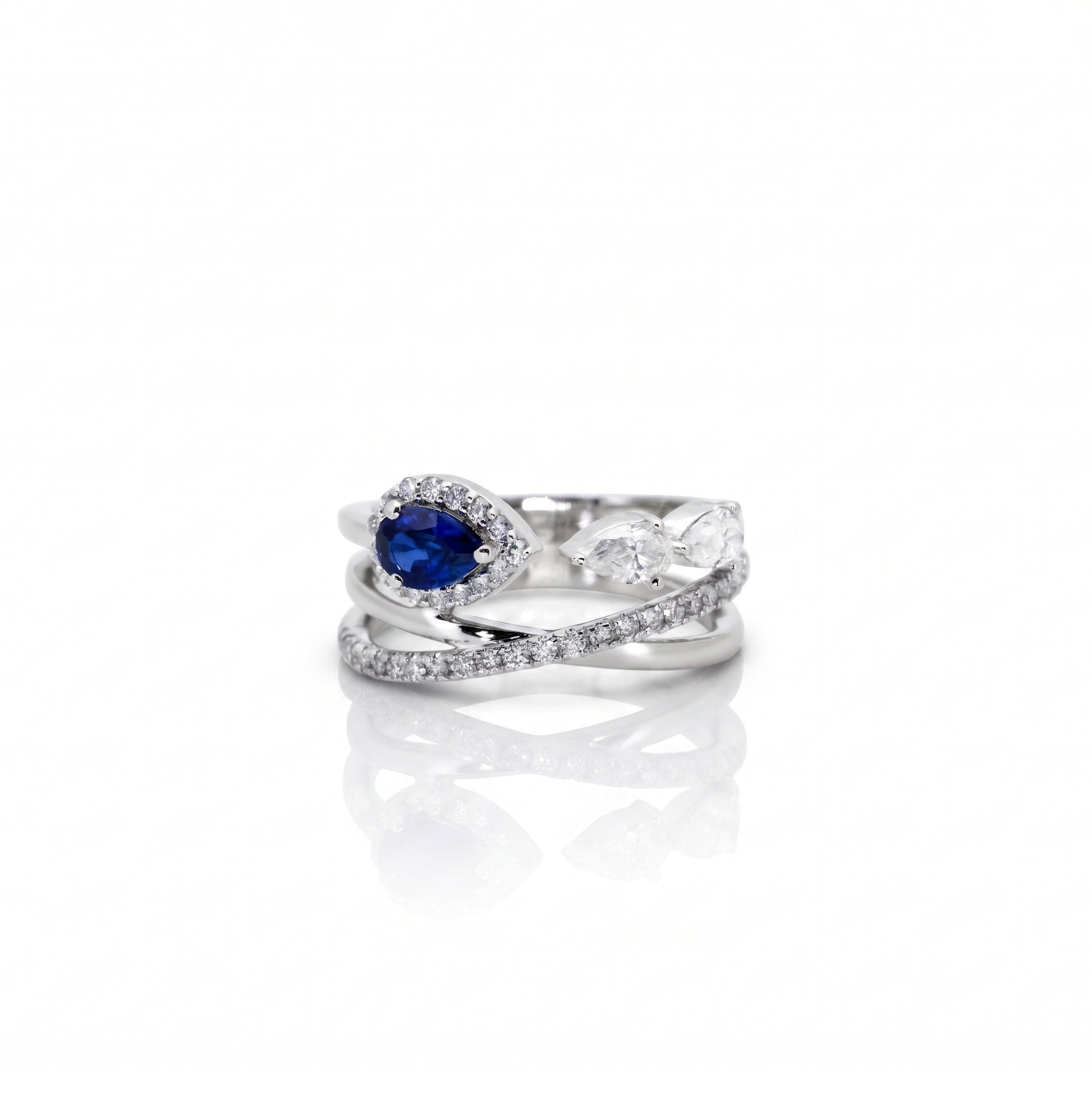 Celeste Sapphire Ring | Pear Cut Blue Sapphire & Moissanite in 925 Silver