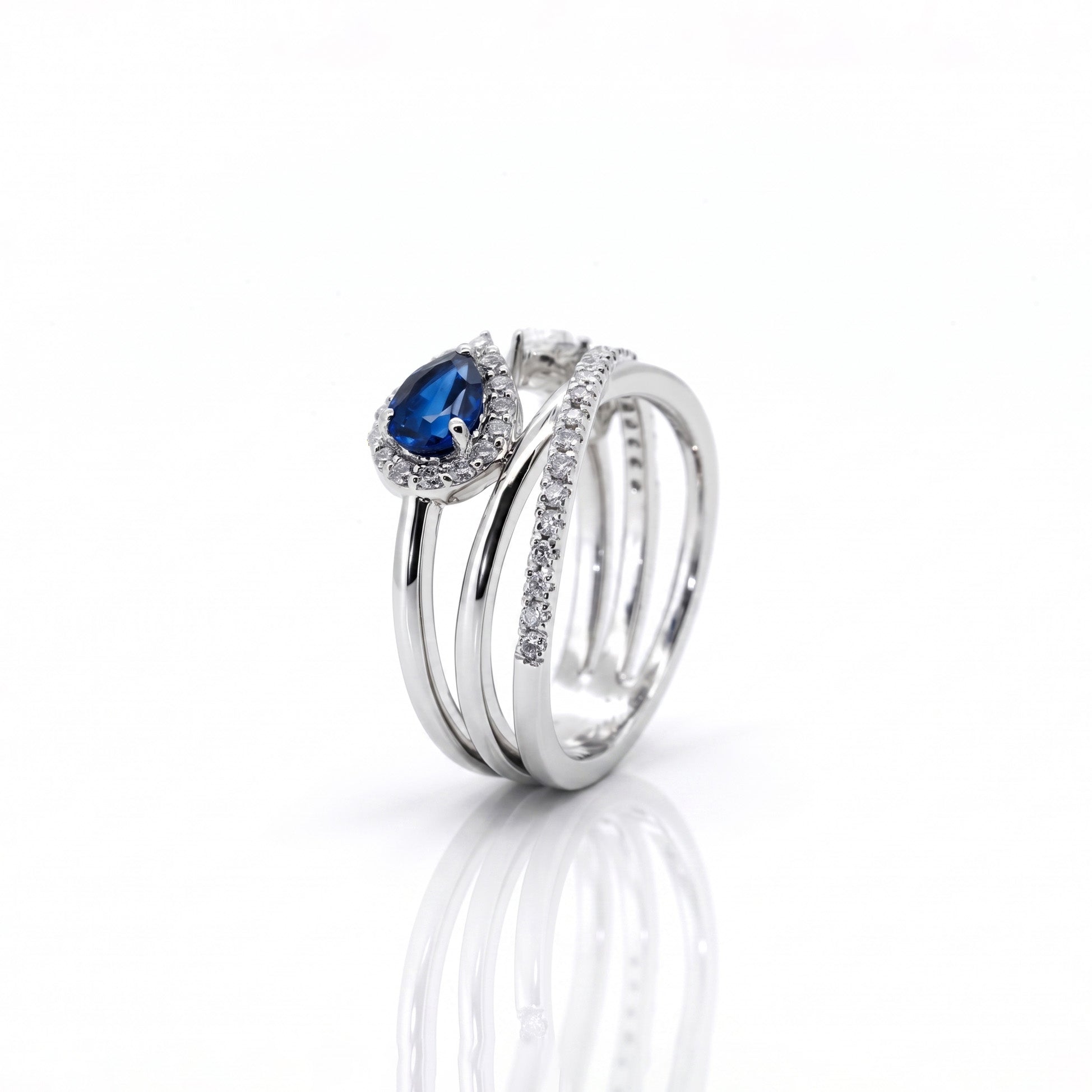Celeste Sapphire Ring | Pear Cut Blue Sapphire & Moissanite in 925 Silver